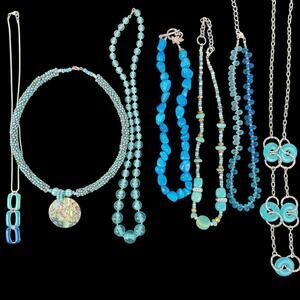 Hues of Blue Necklaces Lot 7 Fashion Vintage To Now Wearable Artisan Boho Beads